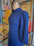 Vintage 40s navy blue wool 3/4 long sleeve dress