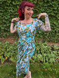 Vintage Dorothy O'Hara blue brown floral dress
