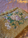 Vintage 60s Gold Beaded Bag with pink Roses