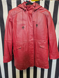 Vintage 90s Maroon Leather Jacket with Hood