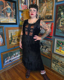 Vintage 90s Black Velvet Embroidered Maxi Dress