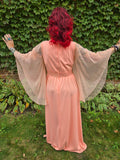 Vintage 70s Orange Angel Sleeve Maxi Dress