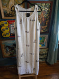 Vintage 90s White Linen Dress with Potted Plant Print