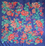 Vintage 80s blue pink purple rose print square scarf
