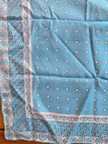 Vintage 50s Pastel Blue Paisley Silk Square Scarf