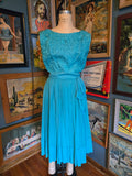 Vintage 60s Teal Ribbon Bodice Formal Dress