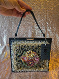 Vintage 50s Beaded & Cross Stitch black evening bag