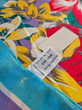 Vintage 70s Red Yellow Blue Purple Floral Silk Scarf