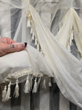 Vintage Sheer Ivory Curtains with Tassel Fringe