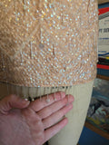 Vintage 60s champagne sequin glass bead wool top