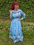 Vintage 70s Blue Floral Maxi with Belt