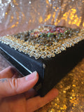 Vintage 50s Beaded & Cross Stitch black evening bag