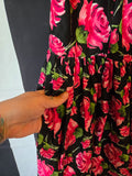 Gently Used Unique Vintage black and pink rose dress