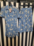 Vintage 40s blue and white floral romper and skirt set
