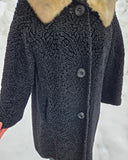 Vintage 1950s Black Persian Wool Coat with Mink Collar