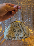 Vintage 30s Art Deco White  beaded clutch handbag