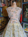 Vintage 60s Sheer white dress w/ blue flocked roses