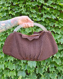 Vintage 40's Brown Knit Shell Bag with Lucite Handle