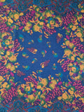 Vintage 80s teal and pink grape print square scarf