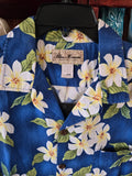 Vintage Y2K Blue and White Floral Hawaii Shirt