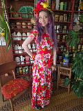 Vintage 60s Ui Maikai Red Tropical Maxi Dress