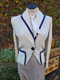 Vintage 50s White Linen Jacket with Navy Trim