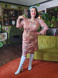 Vintage 70s brown abstract print long sleeve dress