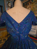 Vintage 50s royal Blue paisley fit and flare dress
