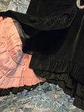 Vintage 1970s Black Velvet Ruffle Wrap Buckle Skirt