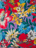Vintage 70s Red Yellow Blue Purple Floral Silk Scarf