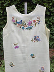 Vintage 60's White Bird and Flower Embroidered Dress