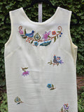 Vintage 60's White Bird and Flower Embroidered Dress