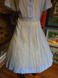 Vintage 50s Blue Sheer White Ruffle Collar Dress