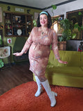 Vintage 70s brown abstract print long sleeve dress