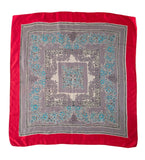 Vintage 60s Red Gray Blue Floral Square Silk Scarf