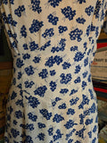 Vintage 40s white & blue floral rayon dress with ruffles