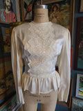 Vintage 80s Gunne Sax Ivory satin lace and ruffle top