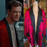 Vintage 60s Red and Black Silk Brocade Smoking Jacket