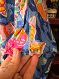 Vintage 90s Blue Seashell Print Kaftan Dress