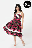 Gently Used Unique Vintage black and pink rose dress