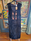 Vintage 90s Black Velvet Embroidered Maxi Dress