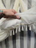 Vintage Sheer Ivory Curtains with Tassel Fringe