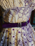 Vintage 50s white & purple floral Rhinestone dress