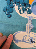 Vintage Blue Fruit and Dish Novelty Print Tea Towel