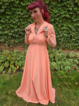 Vintage 70s Peach Floor Length Long Sleeve Dress