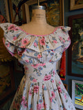 Vintage 40s white pink & Blue floral maxi dress