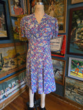 Vintage 40s blue yellow pink sheer floral rayon dress