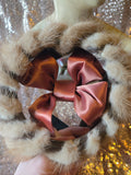 Vintage 60s brown mink hat with red satin bow