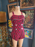 Vintage 50s Red and Black Plaid Swim Suit