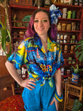 Vintage Y2K Blue and Yellow Aloha Hawaiian Shirt